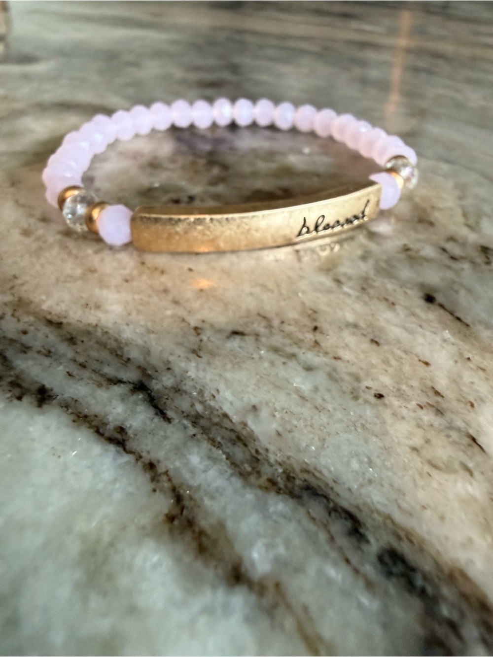 Blessed Pink Beaded Stretch Bracelet with Gold Accent